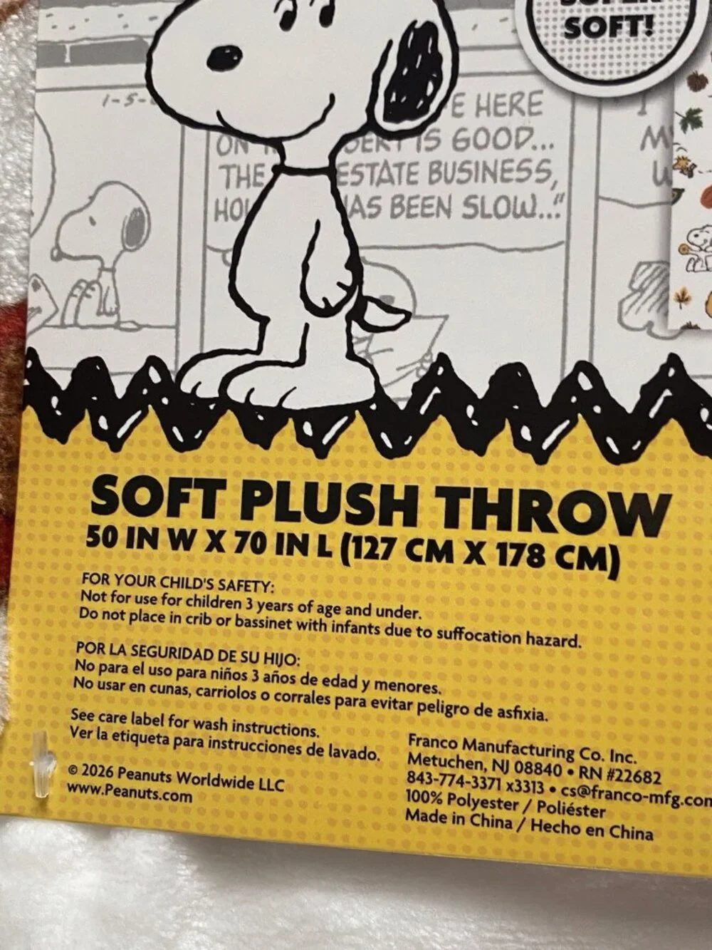Peanuts Snoopy Fall Autumn Throw Blanket Charlie Lucy Franklin 50” X 70” NEW